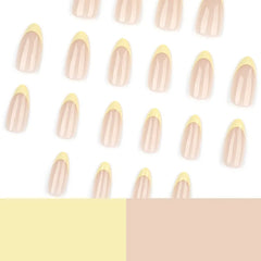 Lunivop  24pcs Yellow French Press on Nails Women Simple Fake Nails with Tools Short Almond Realistic Stick-on Nails Prosthetic Nail Set