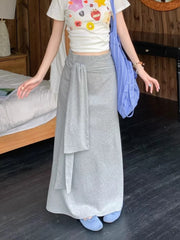 Lunivop Elegant Gray Long Skirt Women Korean Style High Waist Sexy Midi Skirt Autumn Winter Lace Up Fashion Solid A-line Skirts