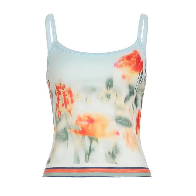 Lunivop  Summer Casual Skinny Knitted Crop Top Women Holiday Style Floral Print Sleeveless Strap Tops y2k Aesthetic Tee Streetwear