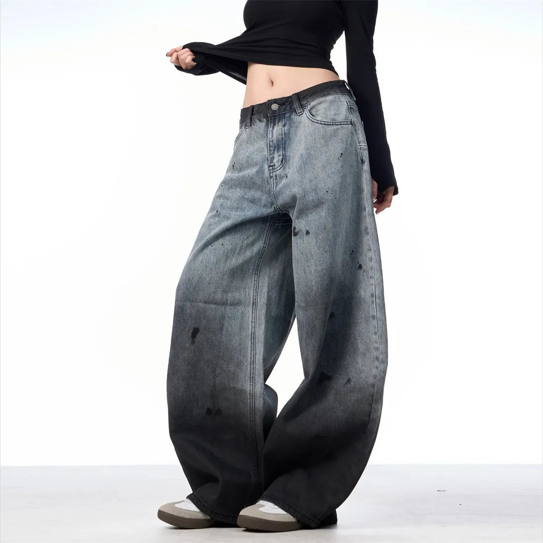 Lunivop  American Retro Washed Gradient Y2K Baggy Pants Women High Waist Bending Knife Pants Loose Wide Leg Floor-Length Pants Streetwear