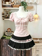 Lunivop  Japanese Vintage Lolita Suits Women Sweet Lace Blouse Plaid Mini Skirt Sets Y2K Kawaii Casual Daily Fashion Outfits New