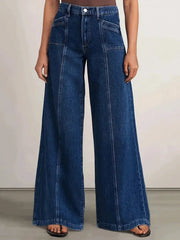 Lunivop  Women’s Deep Blue Wide Leg Jeans - Stylish Denim Trousers for Comfort and Versatility