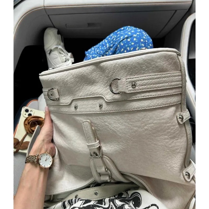 Lunivop Harajuku White Bucket Bag Purse Women Hot Girls Leather Soft Casual Crossbody Bags Ladies Vintage Shoulder Messenger Bag