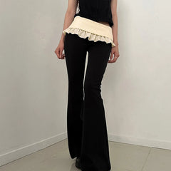Lunivop  BKLD Y2K Cute Casual Ruffles High Waisted Pleated Knitted Slim Fit Contrasting Color Wrapped Hip Flare Pants Sexy Daily Trousers