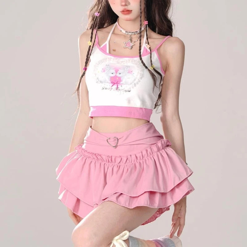 Lunivop Harajuku Gothic Mini Skirts Women Y2k Black Vintage Punk Ruffle Cake Skirt Pink Sweet Japanese Style Street Short Skirt