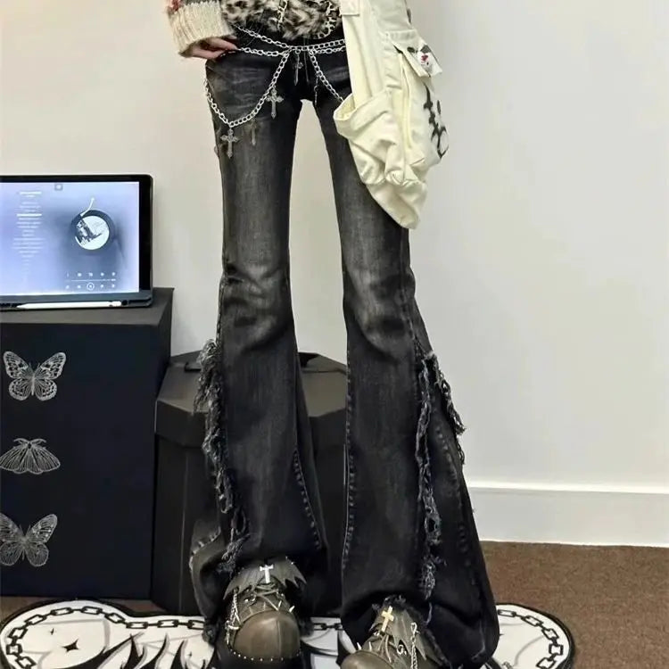 Lunivop  American High Street Bell Bottom Jeans Vintage Washed Low-waist Denim Pants 2025 Summer New Loose Straight Wide Leg Pants