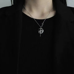 Lunivop Gothic Punk Bow Heart Sun Star Moon Pendant Snake Chain Necklace Men Women Hip Hop Vintage Y2K EMO Grunge Jewelry Accessories