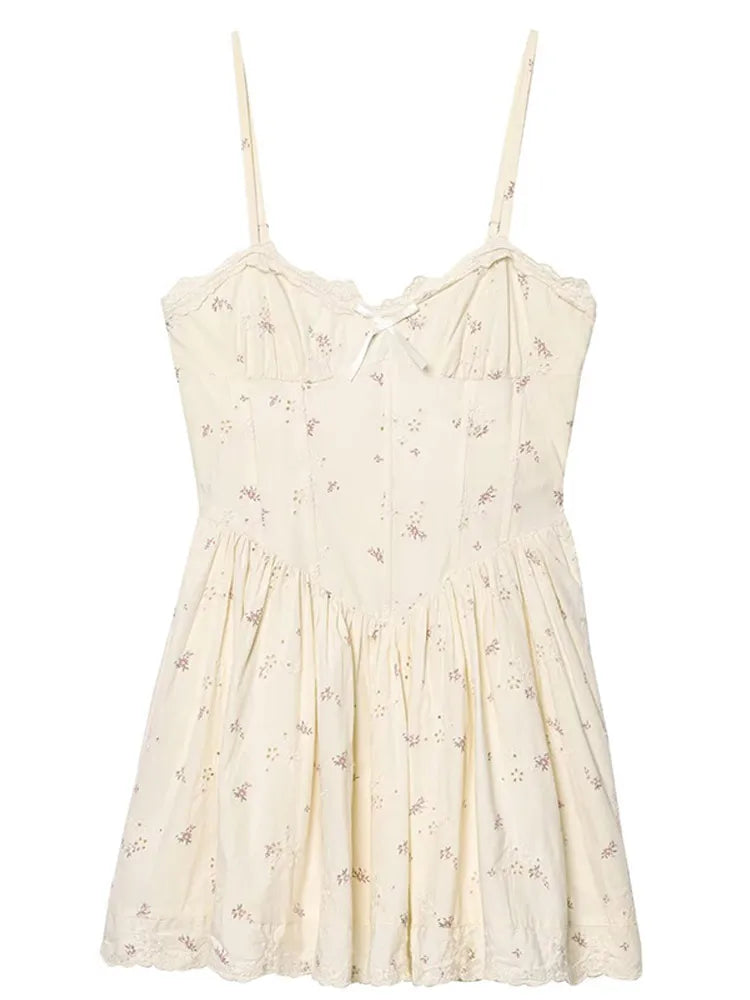 Lunivop   Lace Trim Floral Pleated Mini Dress Women Summer Fashion Corset Slim Short Robes Lady Elegant Sexy Club Evening Party Dress 2025