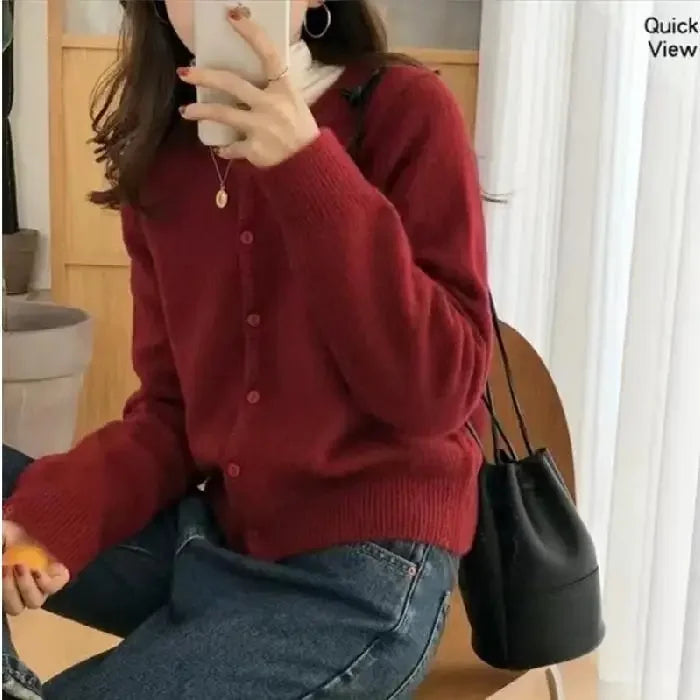 Lunivop Knitted Sweater Cardigan Loose-fit Warm Jacket Inner Wear Outer Korean Style Stylish Women's Top Core-spun Yarn