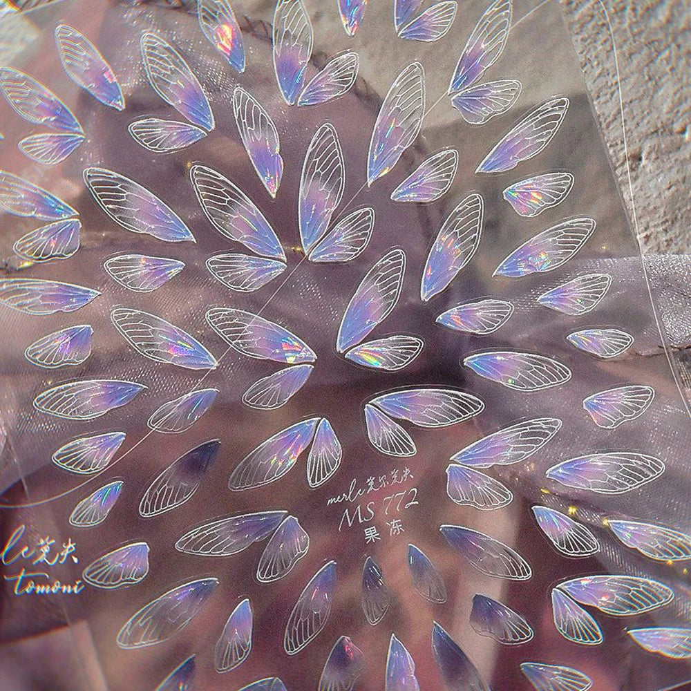 Lunivop  Jelly Black Wings Feather Shiny Purple Wing Butterfly Soft Self Adhesive 5D Nail Art Decoration Sticker Manicure Decal Tool DIY