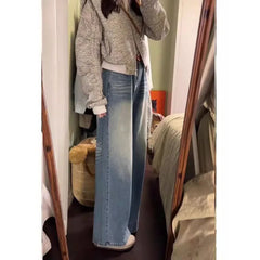 Lunivop  Light Blue Wide Leg Denim Pants Women Vintage High Waisted Loose Washed Jeans Woman Versatile Trailing Straight-Leg Trousers