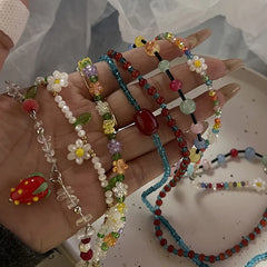 Lunivop Bohemia Colorful Beads Chain Choker Necklace Trendy Small Flower Accessory for Women Men Girls Jewelry Gift