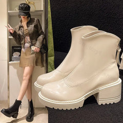 Lunivop New Ankle Boots Women Shoes Chunky Ankle Goth Mid Heels Winter Fashion Pointed Toe Boots Motorcycle Botas Zapatos De Mujer