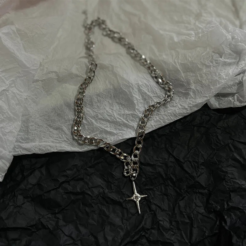 Lunivop Retro Gothic Cross Cherry Summer Pendant Jewel Necklace Silver Color Punk Jewellery Fashion Charm Statement Y2k Jewelry