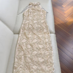 Lunivop  Fashion Pearl Embroidered Dress Women's Sleeveless Waist Retraction Dresses 2025 Summer New Tide