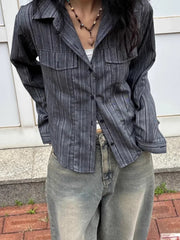 Lunivop  Korean Y2k Aesthetic Women Striped Blouse Casual Single Breasted Slim Fit Grunge Shirt Harajuku Office Streetwear Blusas Camisas