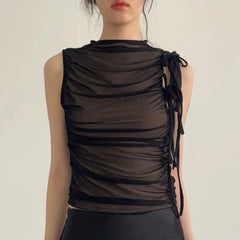 Lunivop  Y2k Grunge Tops Women Hollow Out Sleeveless Mesh Tops Streetwear Vintage Retro Tank Tops Lace Up 2000s Japanese Vest