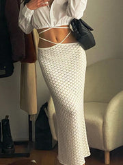 Lunivop  Beach See Through Long Skirts For Women Low Waist White Knitted Pencil Skirt Buttom Female Summer Fashion Party Clubwear