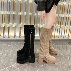 Lunivop Winter Women Long Boots Fashion Zipper Ladies Elegant Platform Long Pipe Booties Casual High Heel Women's Knee High Boots