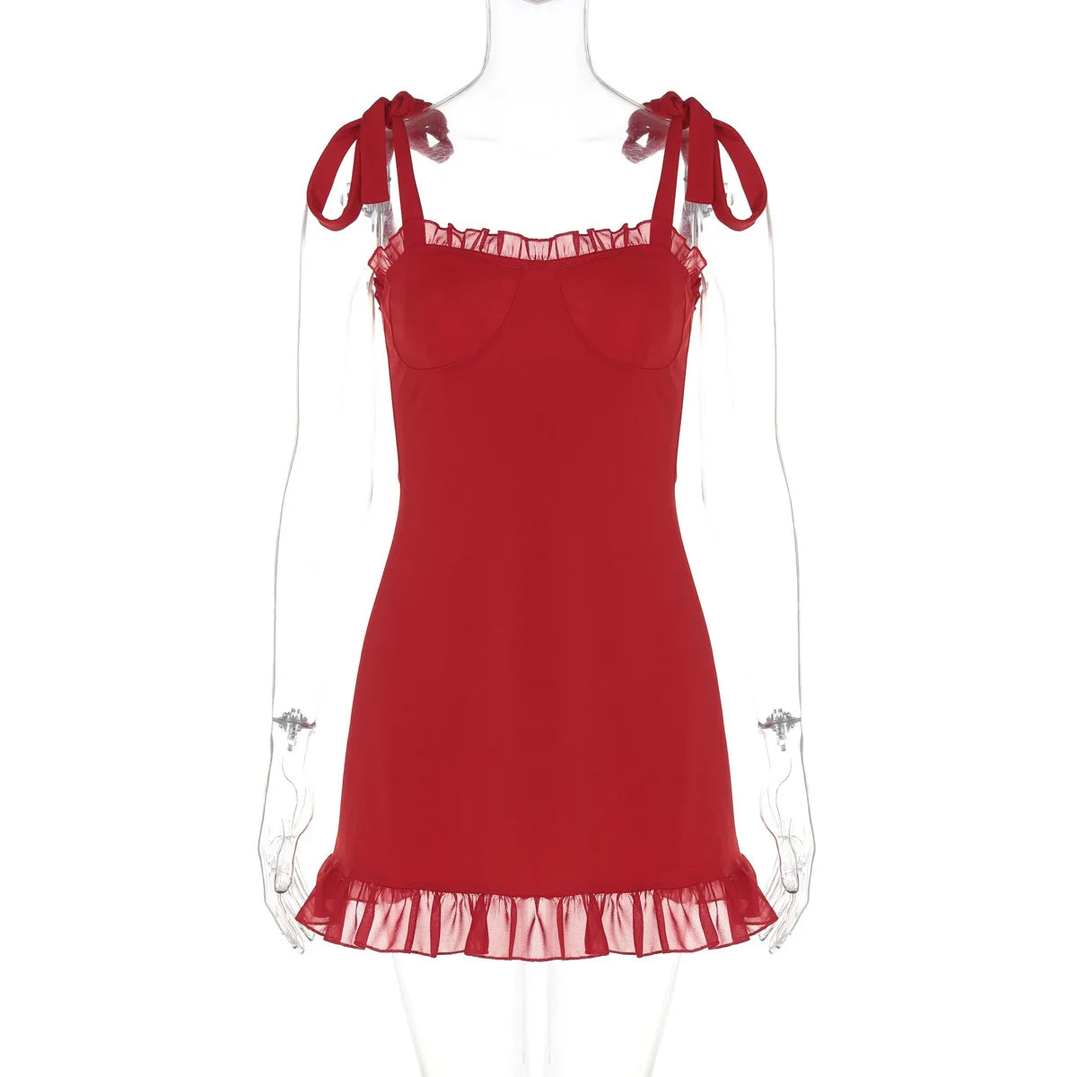 Lunivop Elegant Evening Strap Mesh Ruffles Short Women'S Dresses Fashion Y2K Streetwear Korean Casual Clothing Wholesale