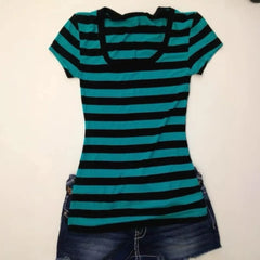 Lunivop  Y2K Goth New Europe Casual Mujer Camisetas Slim Stripe Panelled Women Clothing Elegant Minority Punk Style Moda T-shirt