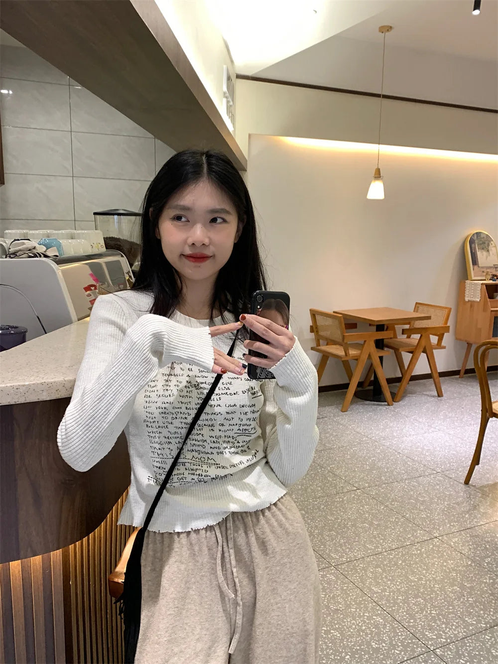 Lunivop Y2K Women Shoulder Long Sleeve Letter Printed T-shirt  Round Neck T-Shirts Korean Autumn Vintage  Long Sleeve Knit  Fashion Tops