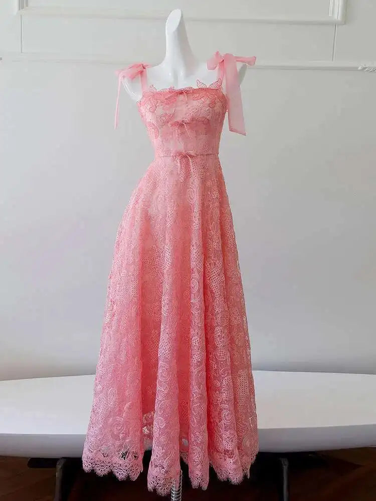 Lunivop  Solid 3D Lace Bow Design Women's Dresses For Women Strapless High Waist Sleveless Elegant Dress 2025 New Clothing