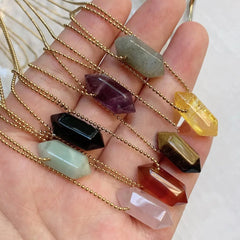 Lunivop Natural Stone Quartz Crystal Amethyst Tiger Eye Stone Hexagonal Column Pendulum Pendant Necklace for Women Fashion Jewelry