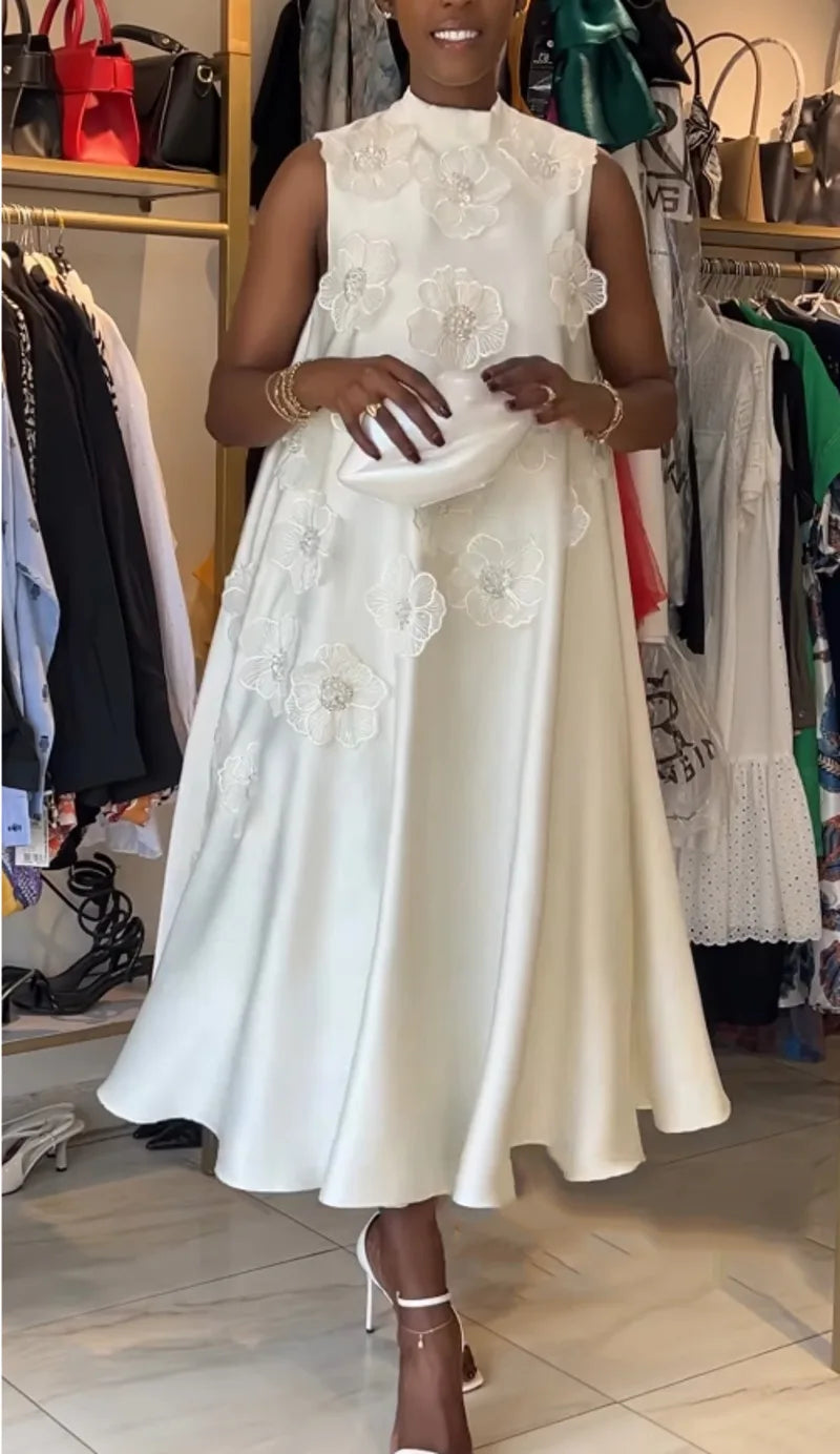 Lunivop Elegant Beautiful Women Dress 3D Floral Embroidered Flares Design Loose Sleeveless Summer Dresses