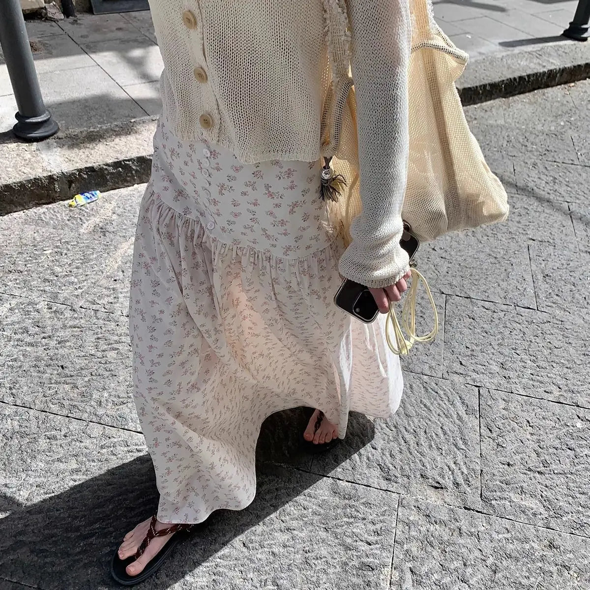 Lunivop Vintage Floral Long Skirts Women Sweet Elegant High Waist Skirt Japanese Style Harajuku Fashion A-line Skirt Streetwear