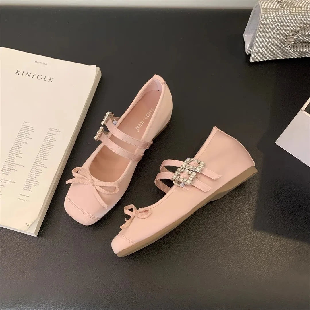 Lunivop Autumn New Women Flat Shoes Fashion Bowknot Shallow Ladies Mary Jane Ballerinas Flat Sole Double Strap Casual Ballet Shoes