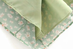 Lunivop  French Summer Green Flower Print Bandage Spaghetti Strap Slit Long Dress Retro Sexy Women Lacing Up Sling Dresses Vestido