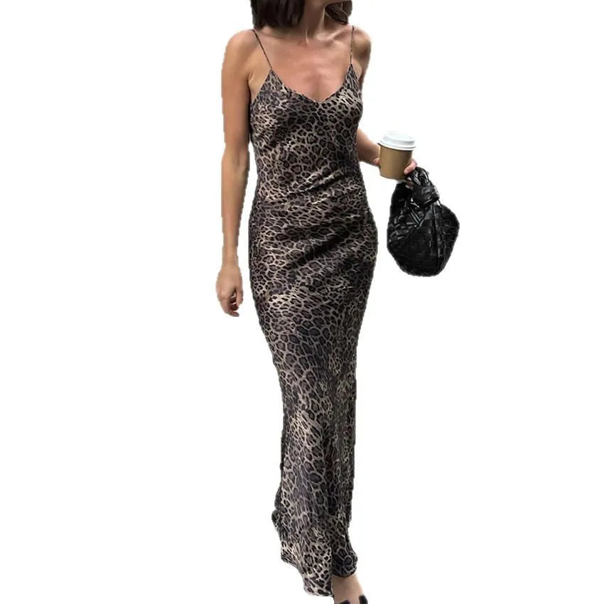 Lunivop  Sexy Fashion Leopard Print Women's Summer Backless Slim Long Dress Street Style Women's Clothing
