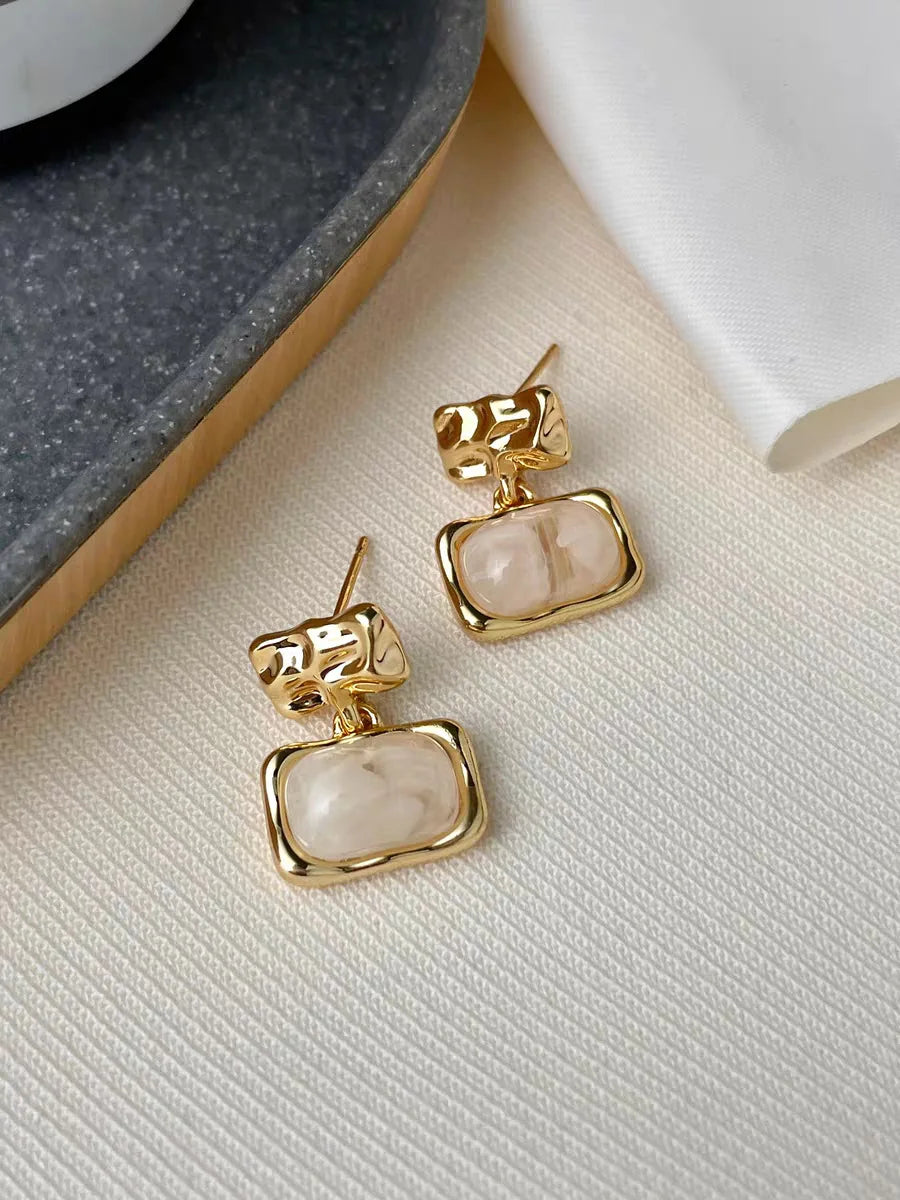 Lunivop Vintage Big Brown Hollow Out Square Drop Earrings for Women Wedding Party Classic Jewelry Geometry Metal Earrings