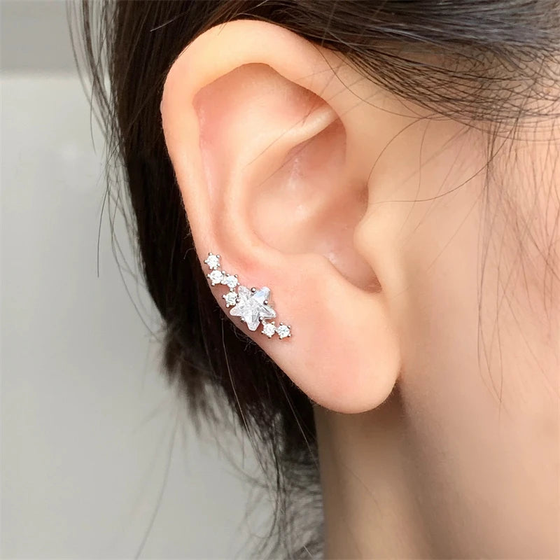 Lunivop 1pcs Quality Shiny Zircon Arc Shaped Cochlear Ear Bone Nail 316L Stainless Steel Earring for Women Waterproof Hypoallergenic