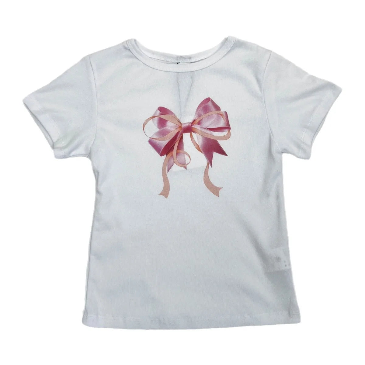 Lunivop South Korea's original niche design 2024 summer Spice girls short top bow round neck short-sleeved T-shirt sweet and spicy girl