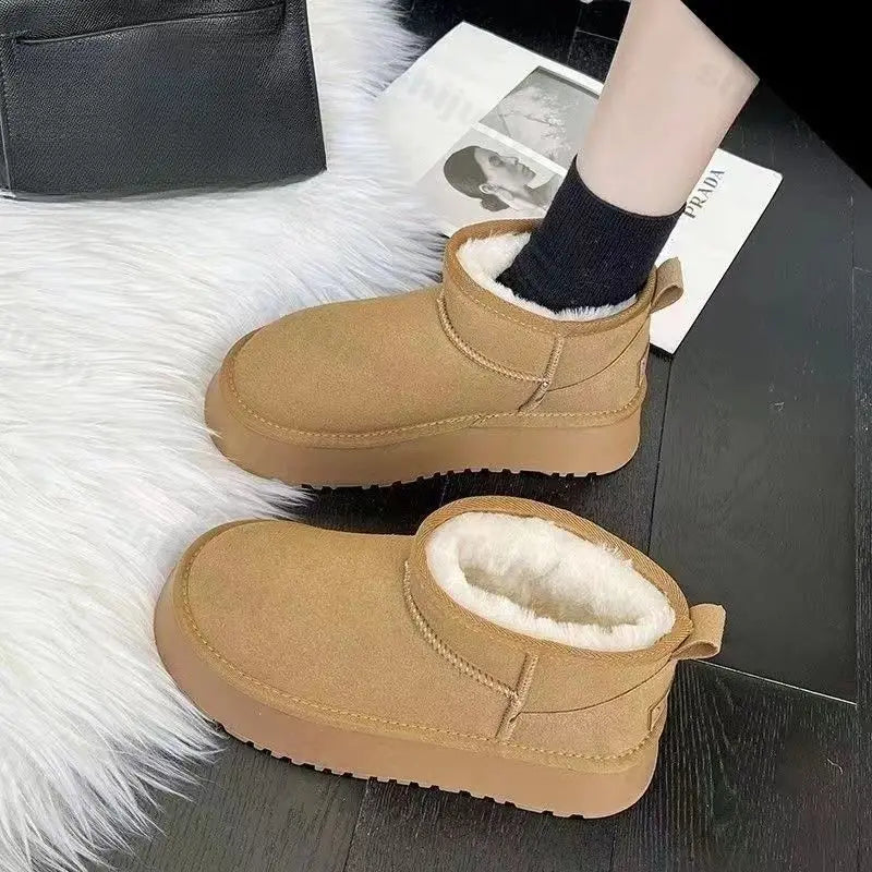 Lunivop Luxury Winter Women Short Plush Warm Snow Boots Casual Shoes New Suede Fur Chelsea Ankle Boots Flats Platform Ladies Shoes