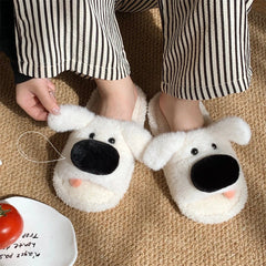 Lunivop Women New Cute Puppy Slippers Ladies Soft Casual Design Comfortable Fur Fabric Flats Winter Female Linen Men Home Slippers