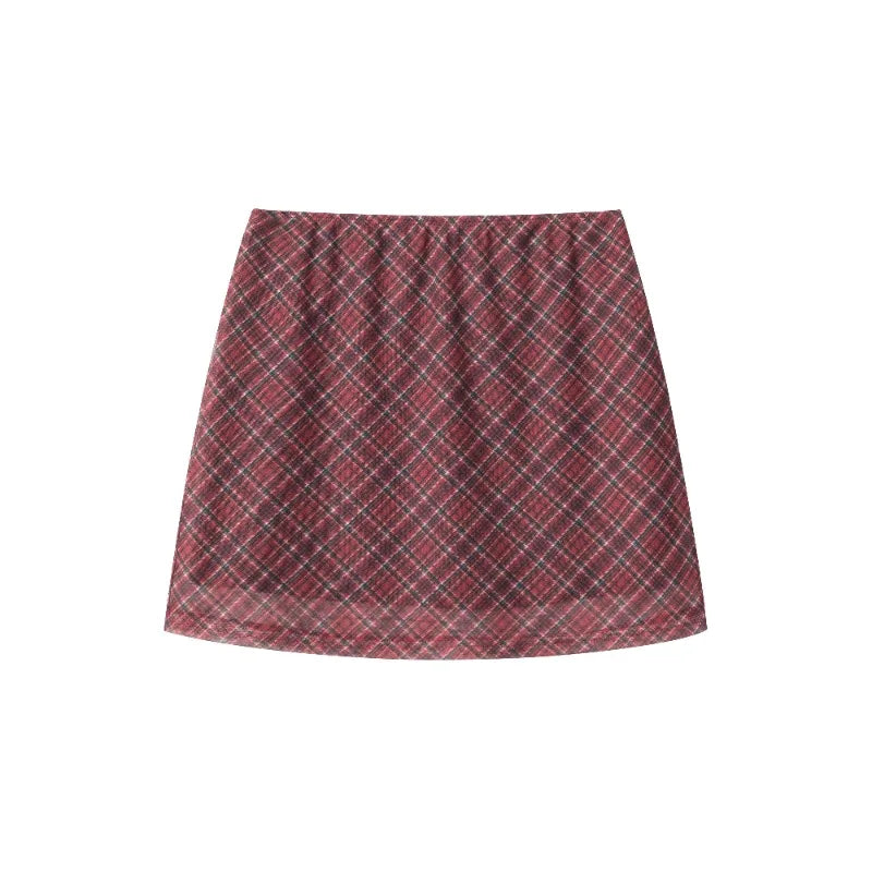 Lunivop  American Fashion Korean Cool Plaid Thin Slim T Shirts Y2k Aesthetic High Street Short Skirts Casual Punk Vintage Two Piece Sets