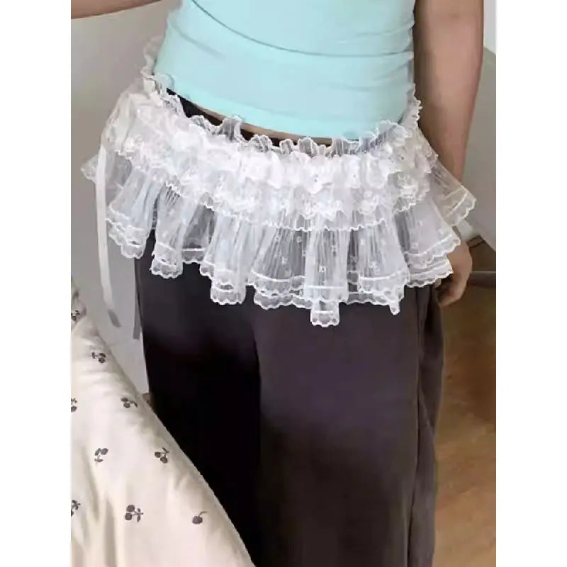 Lunivop  Lovely Heavy Mesh Streetwear Trendy Skirt French Style Lace Fold Through Fart Curtain Falda All-match Korea Lace Up Mujer