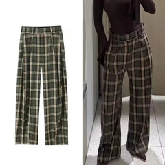 Lunivop  Plaid Wide Leg Pants for Women Mid Waist Loose Pants Woman Streetwear Casual Women's Pants Holiday Vintage Trousers Womens