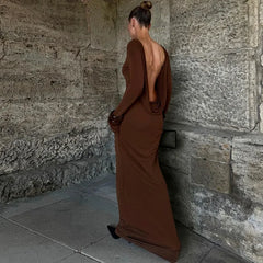 Lunivop  Women Elegant Sexy Draped Metal Chain Backless Bodycon Maxi Party Dress Evening Gown Full Sleeve Slim Banquet Long Robe Vestidos