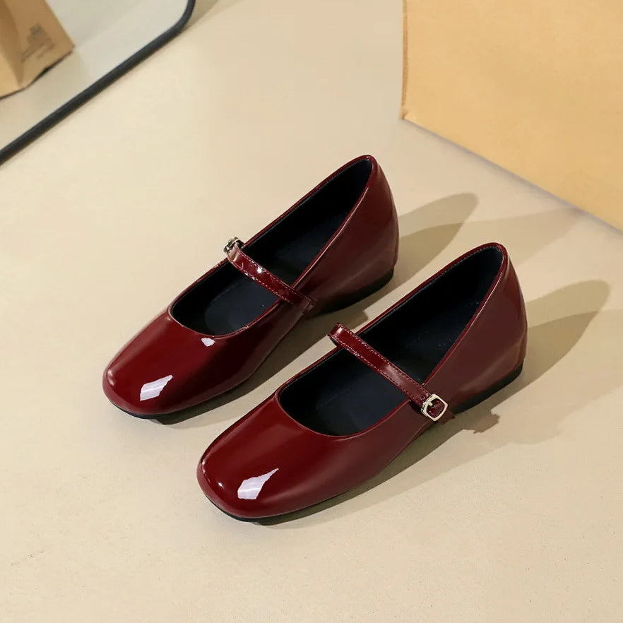 Lunivop  Women Mary Jane Shoes Spring New Comfort Soft Round Toe Buckle Strap Shallow Height Increase Flats Shoes Eelgant Leather Shoes