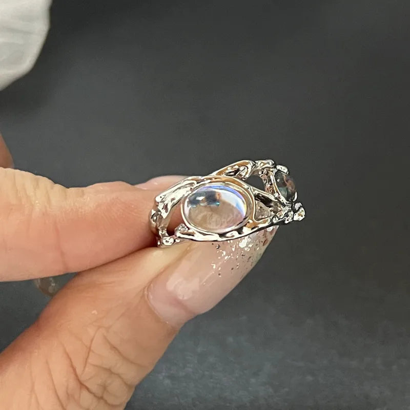 Lunivop Kpop Fashion Goth Vintage Opal Crystal Heart Star Rings Set For Women Aesthetic Y2K EMO 2000s Scenes Jewelry Grunge Accessories