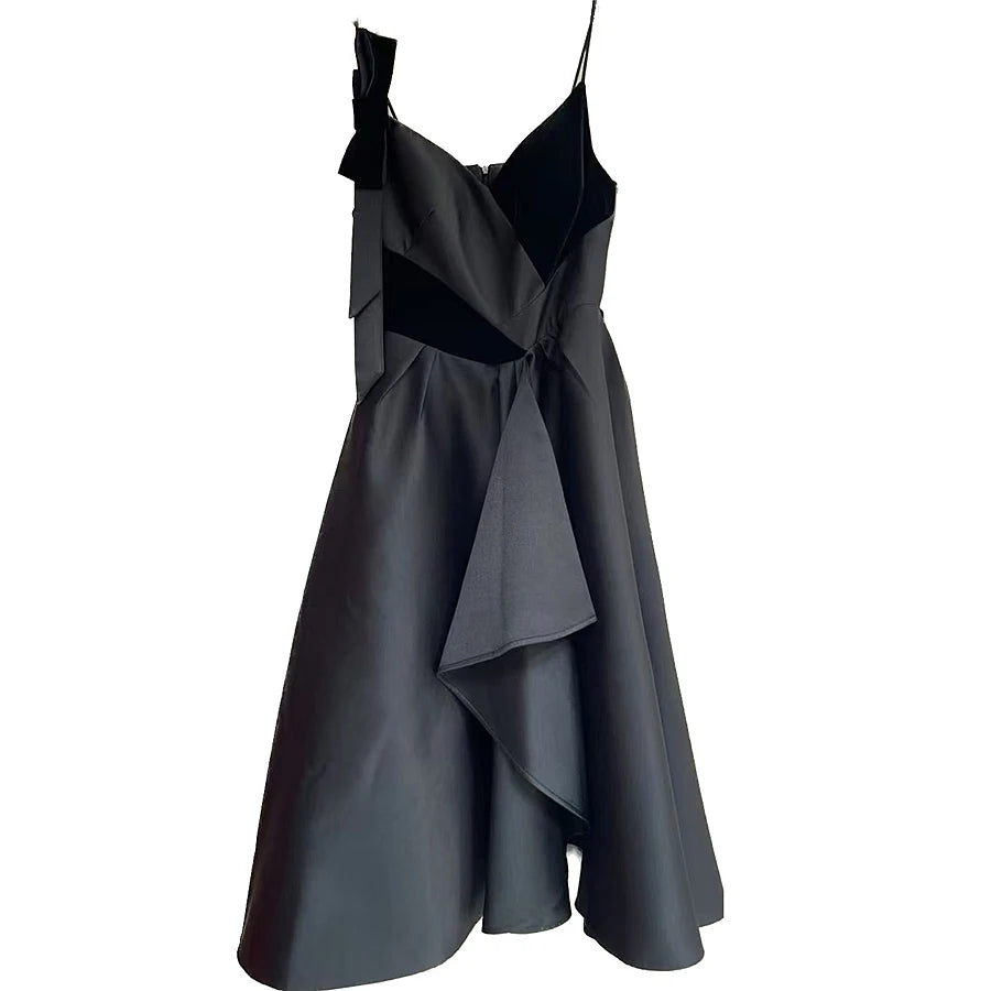 Lunivop Spring New French Style Design Halter Dress Women 3D Bows V-Neck High Waist Splicing Hit Color Split Long Dresses