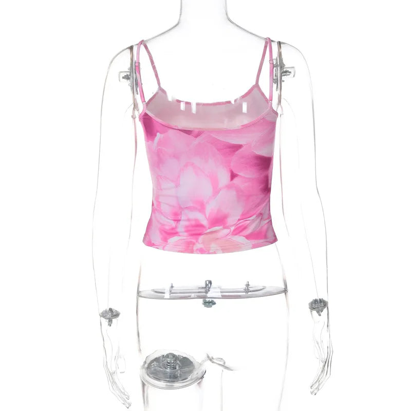 Lunivop Tie Dye Floral Print Spaghetti Summer Vacation Beach Cami Crop Top Y2K Streetwear Women 2024 Thin Daily Outfit