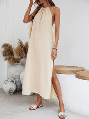 Lunivop  Y2k Clothes Women New  Summer Casual Beach Dress Lace-Up Halter Neck Backless Vacation Outfits Party Dress Solid Color