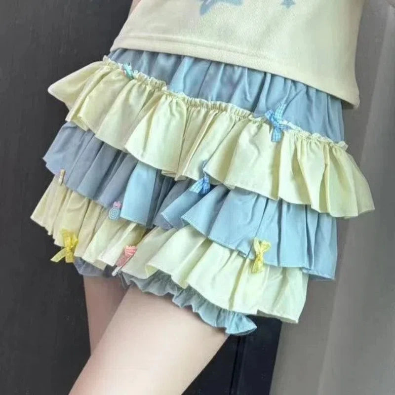 Lunivop  Summer Japanese Sweet and Spicy Girl Fluffy Pumpkin Skirt Dopamine Candy Color Slimming High Waist Cake Skirt