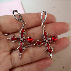 Lunivop Fashion Gothic Red Cross Drop Earrings Women Men Halloween Jewellery Street Punk Hip Hop Grunge 2000s EMO Jewelry Accessories