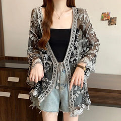 Lunivop Fashion Lace Sun Protection T Shirt Women's V Neck Long Sleeve Open Stitch Tops 2025 Summer New Tide